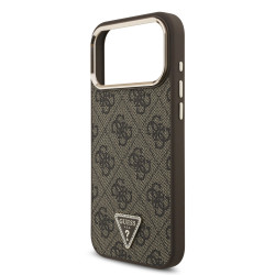 Guess PU Leather 4G Strass Triangle Logo Gold Frame MagSafe Case for iPhone 18 Pro Max / Brown