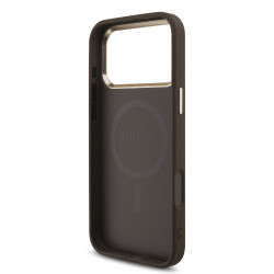 Guess PU Leather 4G Strass Triangle Logo Gold Frame MagSafe Case for iPhone 18 Pro Max / Brown