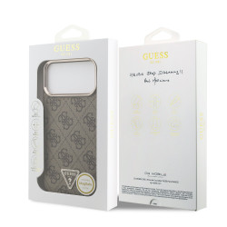 Guess PU Leather 4G Strass Triangle Logo Gold Frame MagSafe Case for iPhone 18 Pro Max / Brown