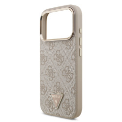 Guess PU Leather 4G Strass Triangle Logo Gold Frame MagSafe Case for iPhone 18 Pro / pink