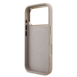 Guess PU Leather 4G Strass Triangle Logo Gold Frame MagSafe Case for iPhone 18 Pro / pink