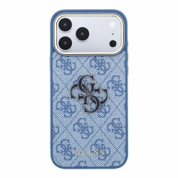 Guess PU 4G Resin Metal Logo Case for iPhone 18 Pro Max / Blue