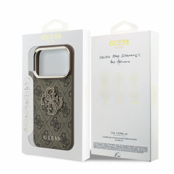 Guess PU 4G Resin Metal Logo Case for iPhone 18 Pro Max / Brown