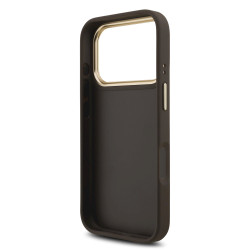 Guess PU Leather 4G Metal Logo Gold Frame Case for iPhone 18 Pro / Brown