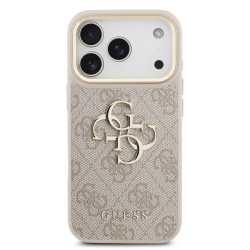 Guess PU Leather 4G Metal Logo Gold Frame Case for iPhone 18 Pro / Pink