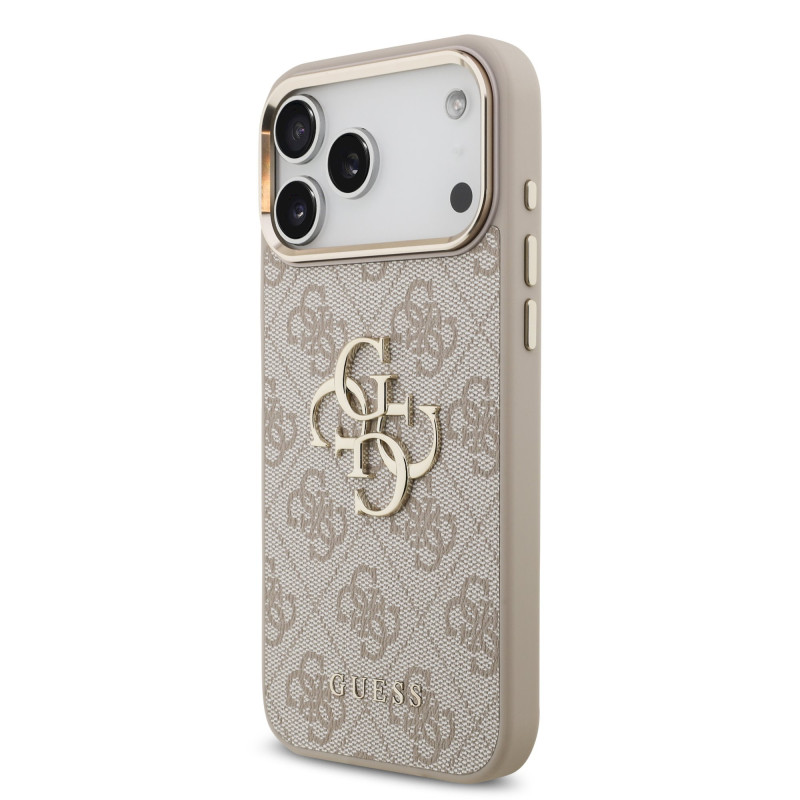 Guess PU Leather 4G Metal Logo Gold Frame Case for iPhone 18 Pro Max / Pink