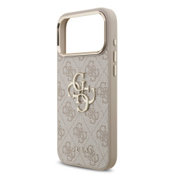 Guess PU Leather 4G Metal Logo Gold Frame Case for iPhone 18 Pro Max / Pink