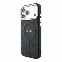 Guess PU Leather 4G Gold Frame Embossed MagSafe Case for iPhone 18 Pro / Black
