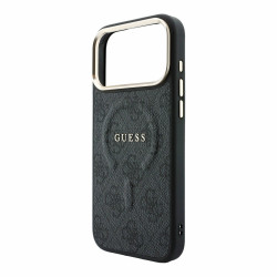 Guess PU Leather 4G Gold Frame Embossed MagSafe Case for iPhone 18 Pro Max / Black