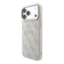 Guess PU Leather 4G Gold Frame Embossed MagSafe Case for iPhone 18 Pro / Pink