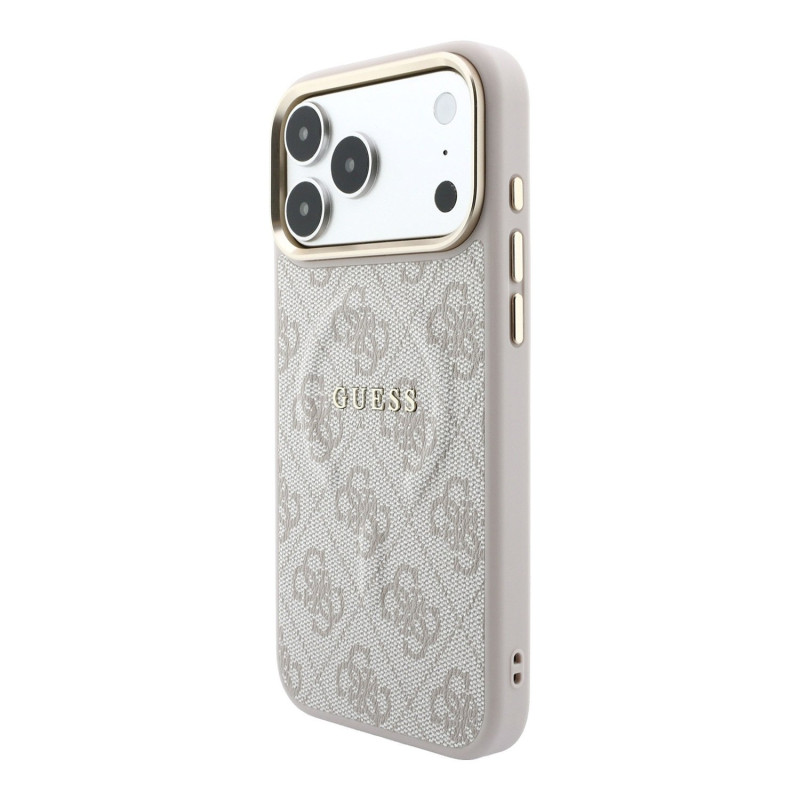 Guess PU Leather 4G Gold Frame Embossed MagSafe Case for iPhone 18 Pro / Pink