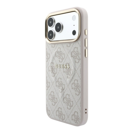 Guess PU Leather 4G Gold Frame Embossed MagSafe Case for iPhone 18 Pro / Pink