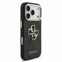 Guess PU 4G Metal Logo Strap Case for iPhone 18 Pro / Black