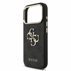 Guess PU 4G Metal Logo Strap Case for iPhone 18 Pro / Black