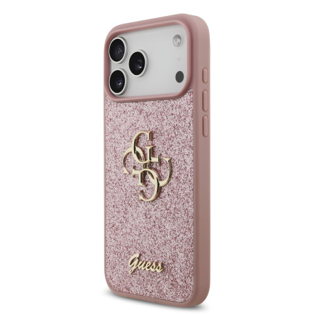 Guess PU Fixed Glitter 4G Metal Logo Case for iPhone 18 Pro Max / Pink