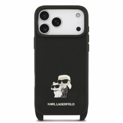 Karl Lagerfeld Saffiano Crossbody Strap Metal Karl and Choupette Case for iPhone 18 Pro Max / Black