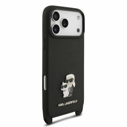 Karl Lagerfeld Saffiano Crossbody Strap Metal Karl and Choupette Case for iPhone 18 Pro Max / Black