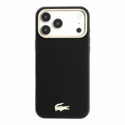 Lacoste PU Leather Champs Elysees Gold Logo MagSafe Case for iPhone 18 Pro Max / Black