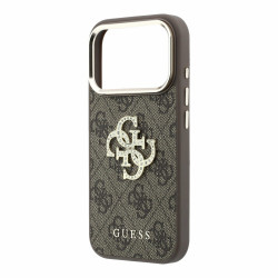 Guess PU 4G Strass Metal Logo Case for iPhone 18 Pro / Brown