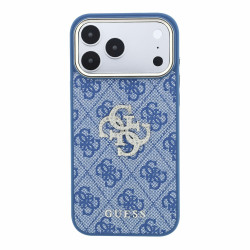 Guess PU 4G Strass Metal Logo Case for iPhone 18 Pro Max / Blue