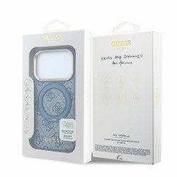 Guess PU 4G Ring Stand MagSafe Case for iPhone 18 Pro Max Blue
