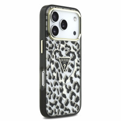 Guess IML Glitter Leopard Triangle Logo MagSafe Case for iPhone 18 Pro / black
