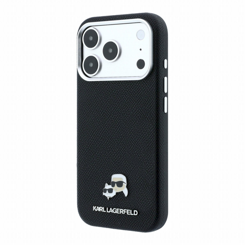 Karl Lagerfeld PU Grained Semi Wrap K&CH Heads Magsafe Case for iPhone 18 Pro Max / Black