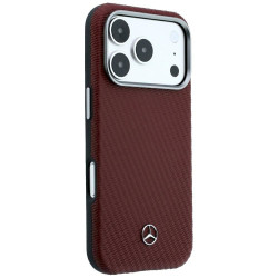 Mercedes Leather Semi Wrap Wood Effect MagSafe for iPhone 18 Pro Max / 17 Pro Max burgundy