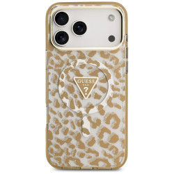 Guess IML Leopard Glitter Triangle Logo MagSafe Case for iPhone 18 Pro / iPhone 17 Pro / brown