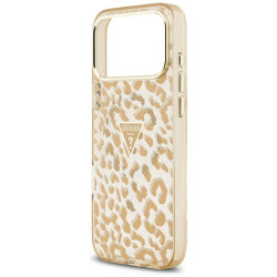 Guess IML Leopard Glitter Triangle Logo MagSafe Case for iPhone 18 Pro / iPhone 17 Pro / brown