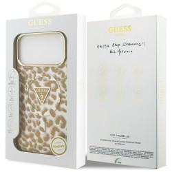 Guess IML Leopard Glitter Triangle Logo MagSafe Case for iPhone 18 Pro / iPhone 17 Pro / brown