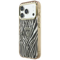 Guess IML Zebra Glitter Triangle Logo MagSafe Case for iPhone 18 Pro / iPhone 17 Pro / gold