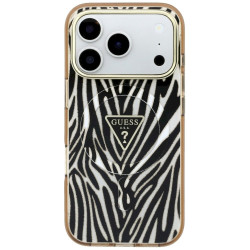 Guess IML Zebra Glitter Triangle Logo MagSafe Case for iPhone 18 Pro / iPhone 17 Pro / gold