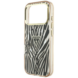 Guess IML Zebra Glitter Triangle Logo MagSafe Case for iPhone 18 Pro / iPhone 17 Pro / gold