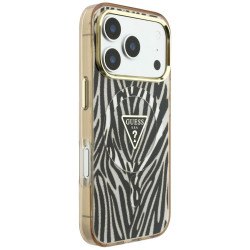 Guess IML Zebra Glitter Triangle Logo MagSafe for iPhone 18 Pro Max / iPhone 17 Pro Max / gold
