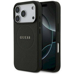 Guess Grained Gold Ring MagSafe Case for iPhone 18 Pro / iPhone 17 Pro Black