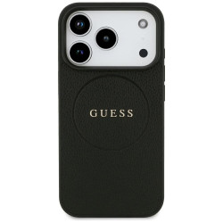 Guess Grained Gold Ring MagSafe Case for iPhone 18 Pro / iPhone 17 Pro Black