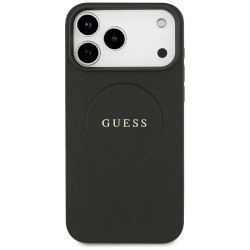 Guess Grained Gold Ring MagSafe Case for iPhone 18 Pro Max / iPhone 17 Pro Max / black
