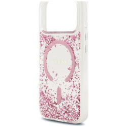 Guess Resin Bottom Glitter MagSafe Case for iPhone 18 Pro / iPhone 17 Pro / pink