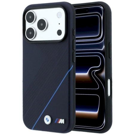 BMW M Tire Track Blue Line MagSafe Case for iPhone 18 Pro Max / 17 Pro Max / Navy Blue