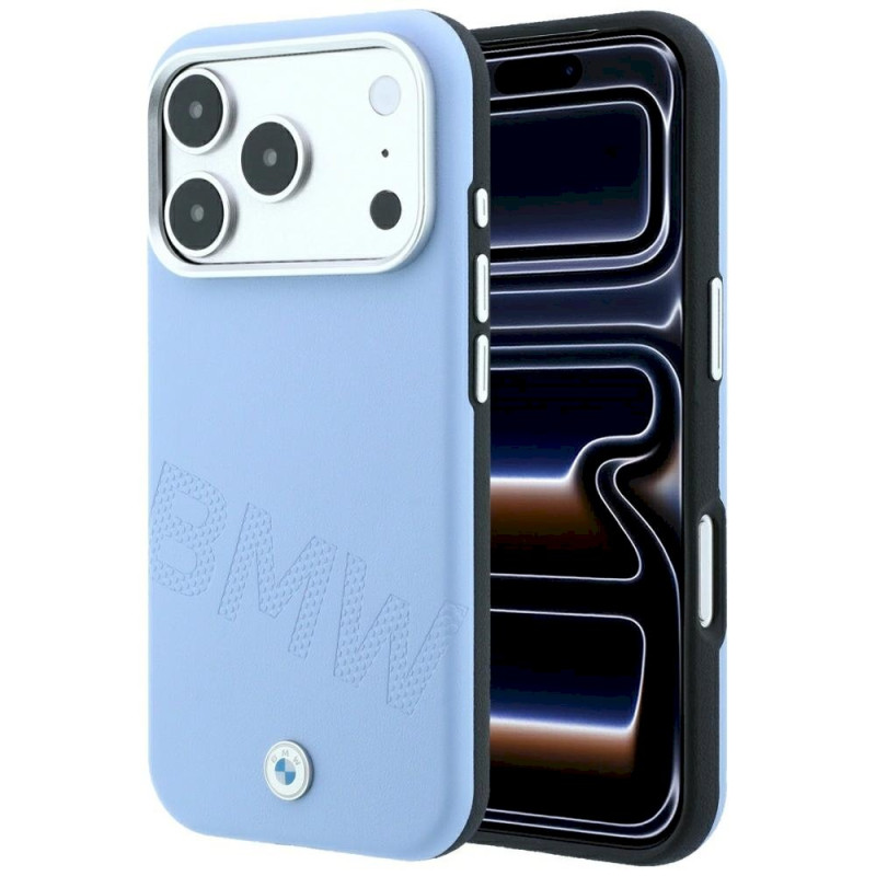 BMW Sign Inclined Deboss Letters MagSafe Case for iPhone 18 Pro / 17 Pro / Blue