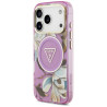 Guess IML Glitter Flowers Triangle MagSafe Case for iPhone 18 Pro / Purple