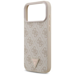 Guess Leather 4G Triangle Strass MagSafe Case for iPhone 18 Pro Max / 17 Pro Max / pink