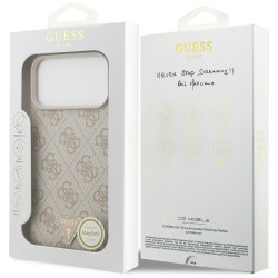 Guess Leather 4G Triangle Strass MagSafe Case for iPhone 18 Pro Max / 17 Pro Max / pink
