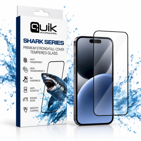 Quik Accessories SHARK Series Premium Strong Full Cover Tempered Glass for Apple iPhone 16 Pro Max
