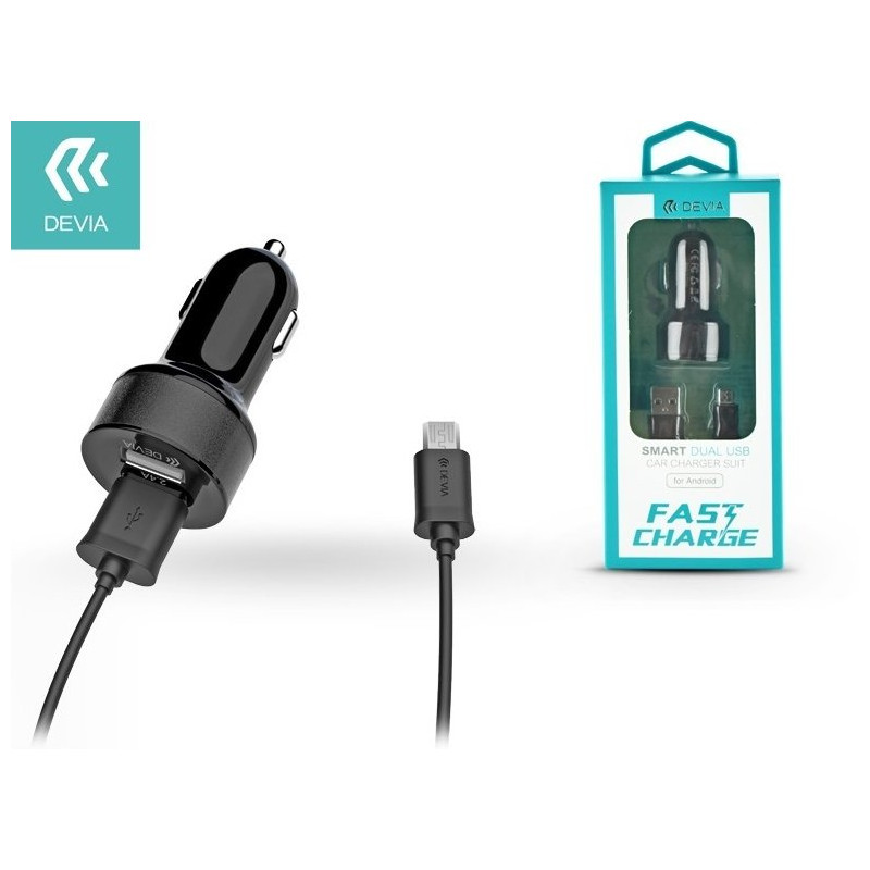 Devia Smart Series Premium Car charger 2 x USB 2.4A + Micro USB Cable 1m Black