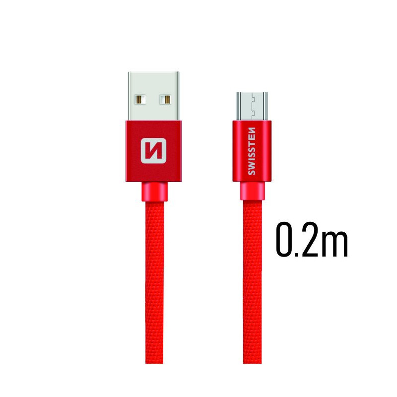 Swissten Textile Quick Charge Universal Micro USB Data and Charging Cable 0.2m