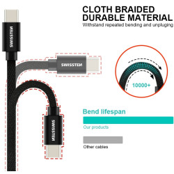 Swissten Textile Universal Quick Charge 3.1 USB-C Data and Charging Cable 1.2m