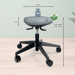 Leitz 65770095 Balno tipo kėdė Paminkštinta sėdynė Pilka Porolonas Juoda Ratukai Metalas