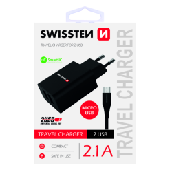 Swissten Premium Travel Charger USB 2.1A / 10.5W With Micro USB Cable 1.2m